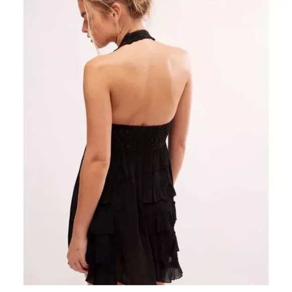 Free People Fp One Adella Babydoll Slip V Neck Black Lace Ruffle Dress Small - Picture 4 of 12